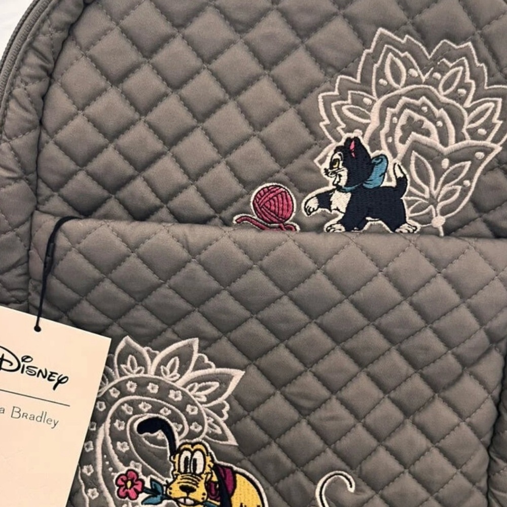 Disney Gray Quilted Backpack with Embroidery